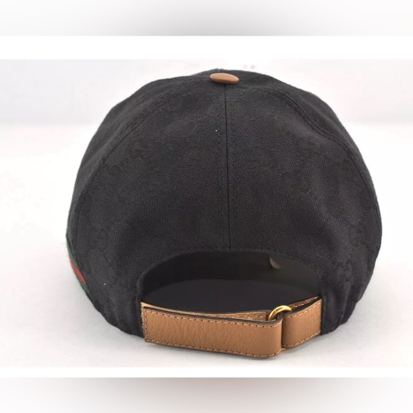GUCCI Web Sherry Line Baseball Cap GG Canvas Leather Size L black/beige - Picture 5 of 16